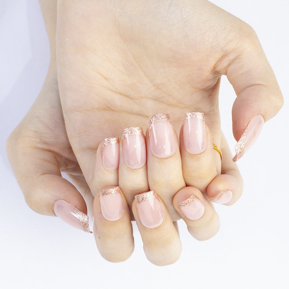 Glamorous artificial nails with glitter French tip Bowlift