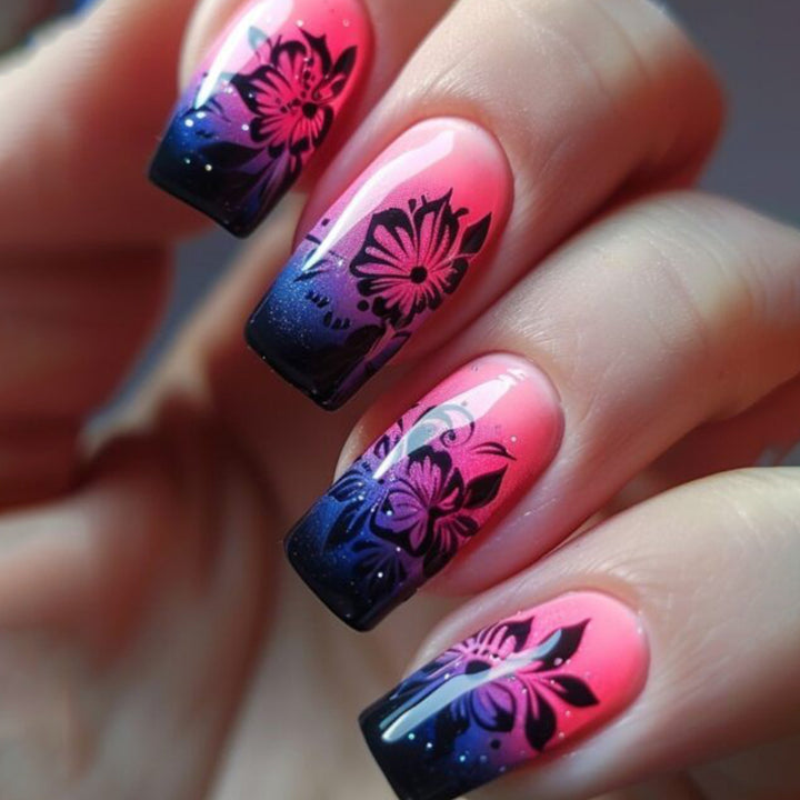 Floral Ombre Acrylic Nail Art Extensions Bowlift