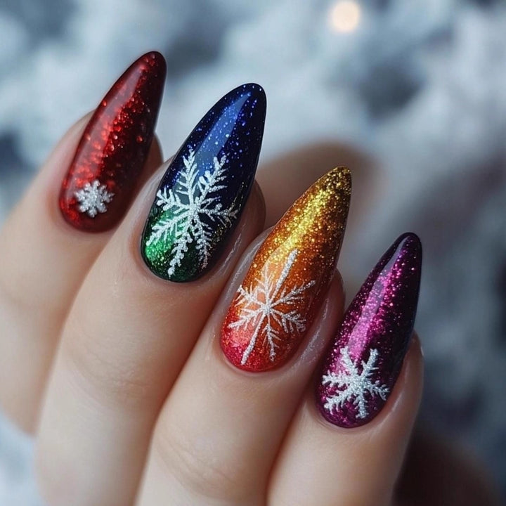 Festive artificial nails in Christmas design Bowlift