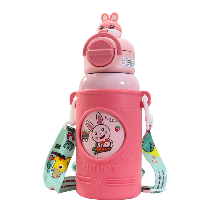 Women's Insulated Drinking Bottle with Cheerful Frog Design and Practical Carry Strap Bowlift