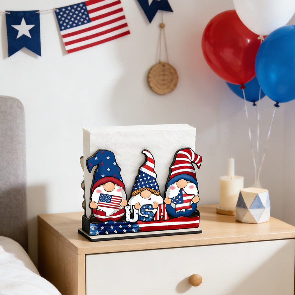 Unisex nan hand-painted deco set wooden gnomes trio with US flag design Bowlift