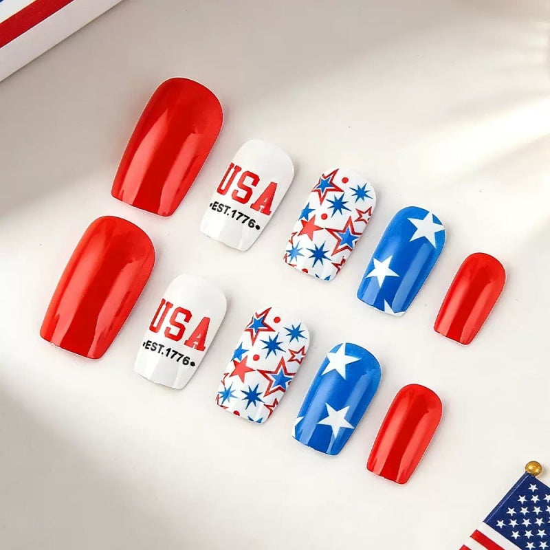 Creative artificial nails with patriotic design Bowlift