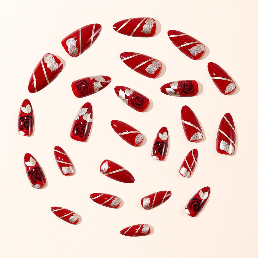 Rose-Accent Stiletto Nail Art Extensions Bowlift