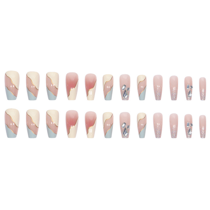 Elegant Stiletto Press-On Nail Art with Geometric Design Bowlift