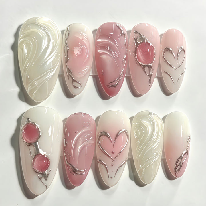 Elegant Artificial Nail Set with Romantic Design Bowlift