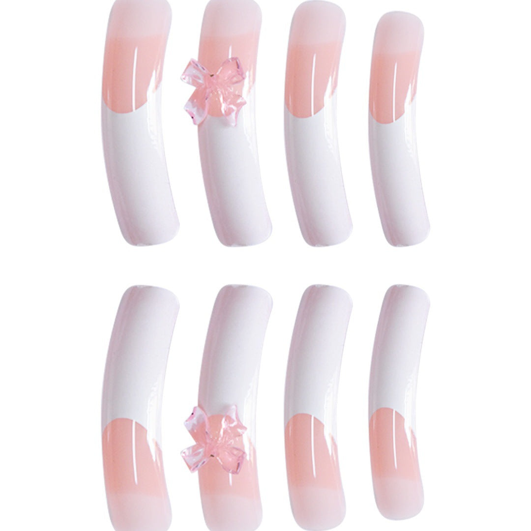 Stylish Acrylic Press-On Nail Extensions with Decorative Bow Bowlift