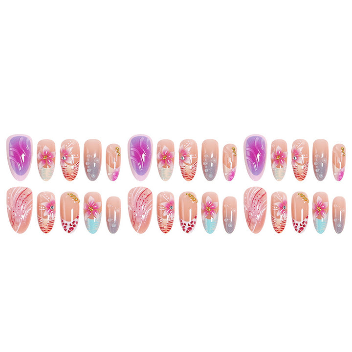 Artificial Nail Set with Floral and Glittering Accents Bowlift
