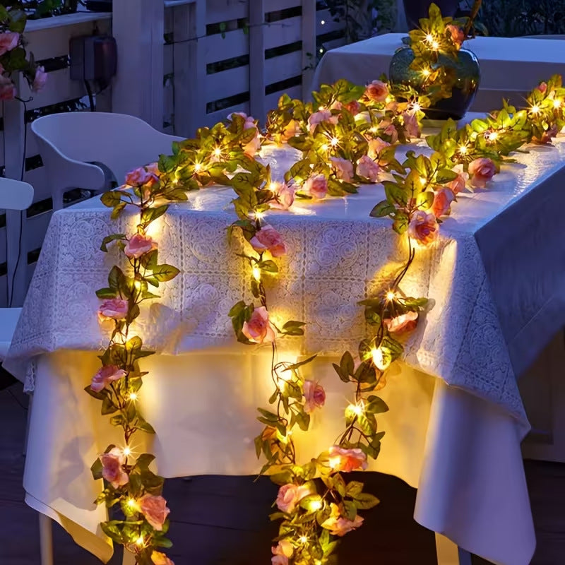 Romantic Rose Vine LED Garland With Micro Lights And Weatherproof Flexible Stem Bowlift
