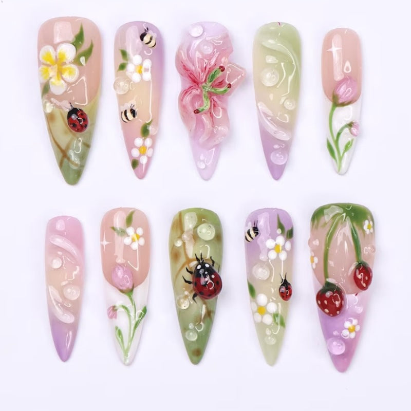 Nature-Themed Artistic Press-On Nail Set Bowlift