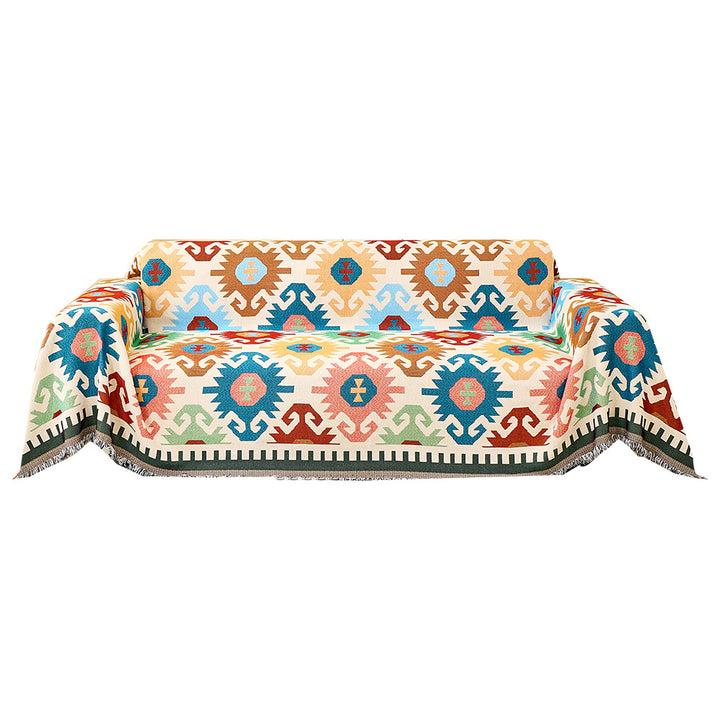Decorative Fringed Geometric Jacquard Sofa Throw Cover Bowlift