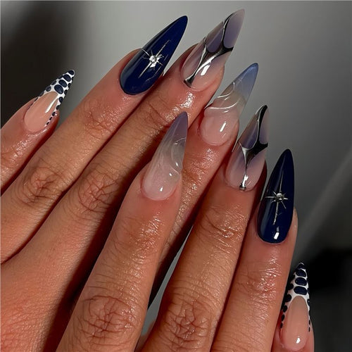Artistic Stiletto Press-On Nail Art Set with Unique Design Bowlift
