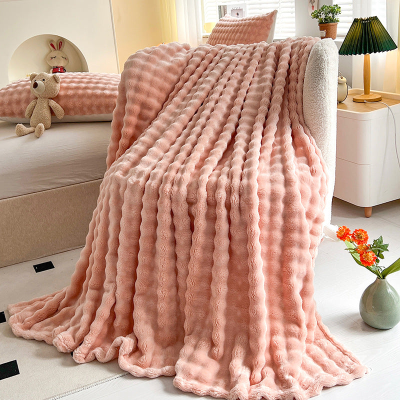 Women Plush Bedspread with Textured Design Bowlift