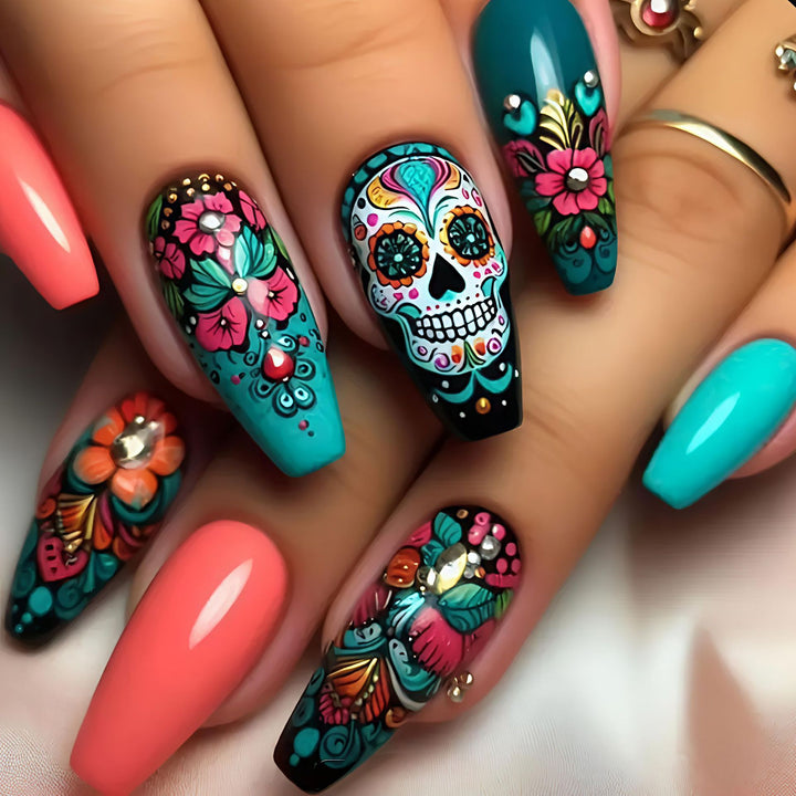 Artistic Day of the Dead Nail Art Bowlift