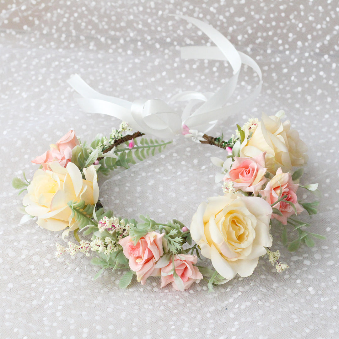 Handmade Romantic Artificial Flower Crown Headband for Bridal and Festival Bowlift