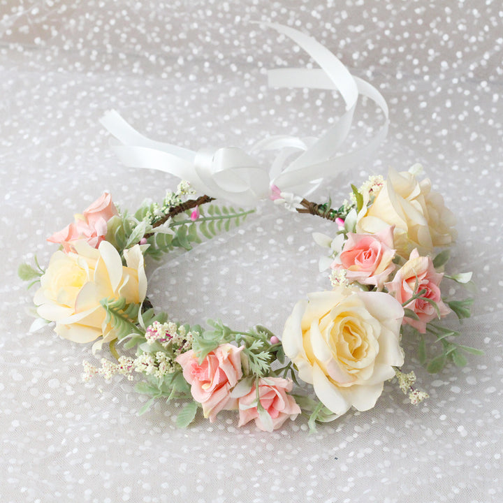 Handmade Romantic Artificial Flower Crown Headband for Bridal and Festival Bowlift