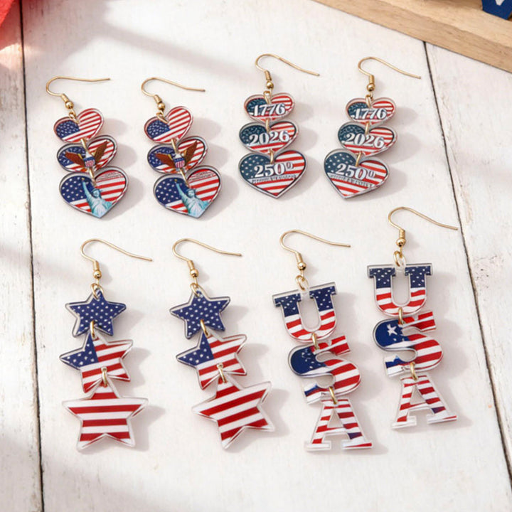 Women's eye-catching statement earrings made of acrylic with patriotic bow pendant Bowlift