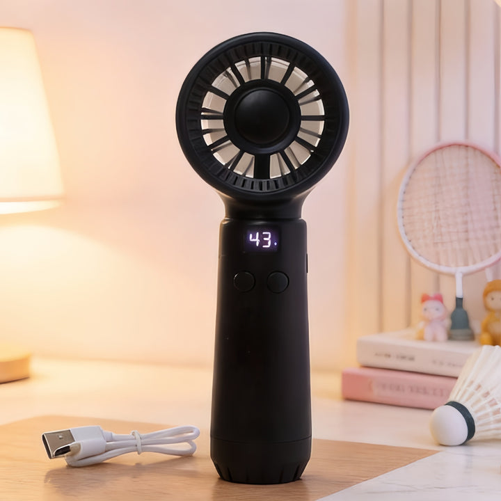 Women's Portable USB Hand Fan with Temperature Display Bowlift