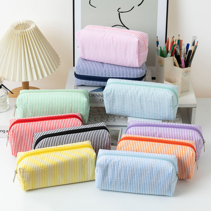 Striped Zippered Pencil Case Bag Bowlift