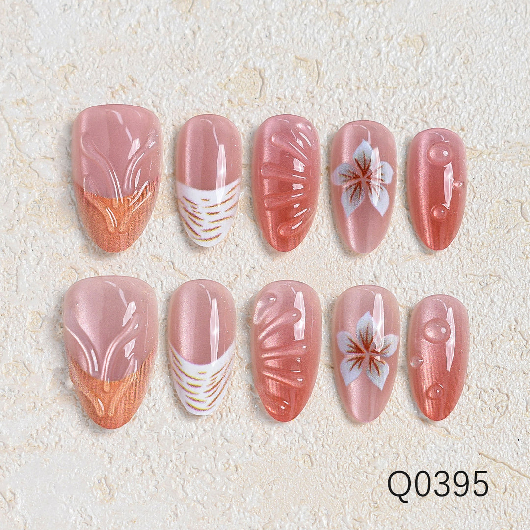Artistic Floral Design Press-On Nail Set Bowlift