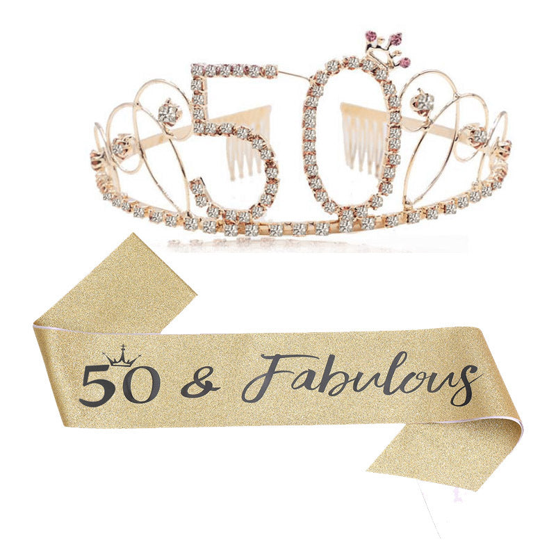 Ladies Glittering Tiara with Festive "50 & Fabulous" Design Bowlift