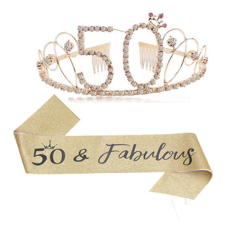 Ladies Glittering Tiara with Festive "50 & Fabulous" Design Bowlift