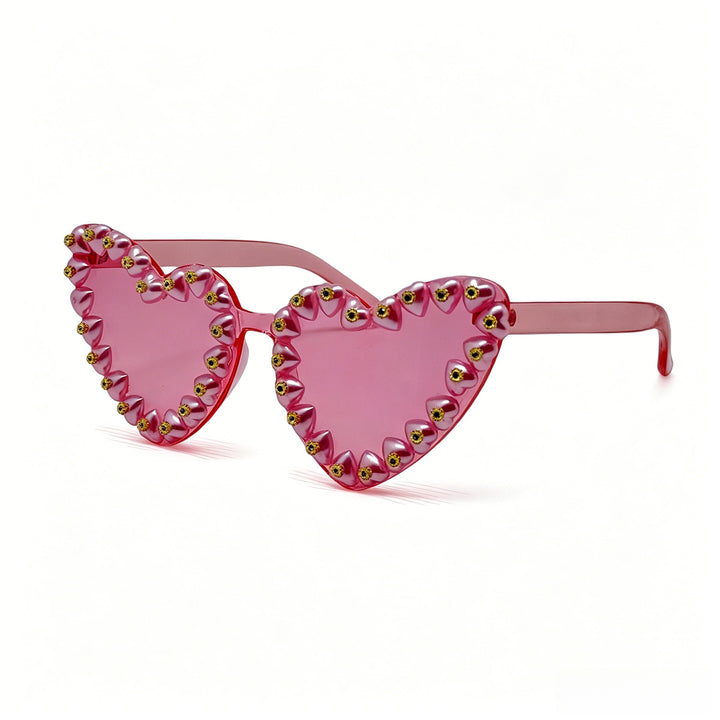 Women Heart-Shaped Sunglasses with Extravagant Jewelry Details Bowlift