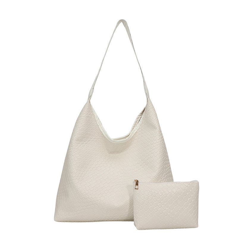 Sleek Textured Leather Hobo Handbag Bowlift
