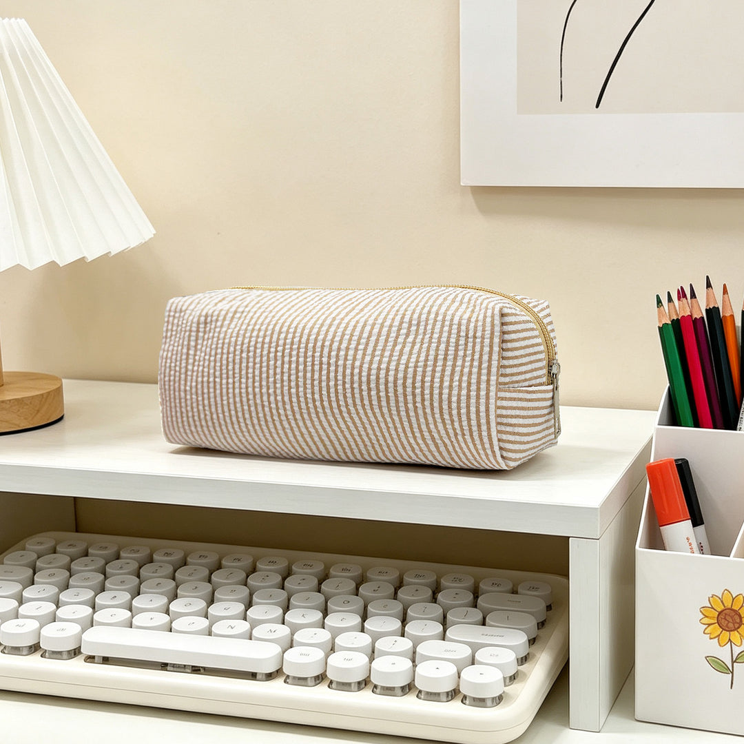 Striped Zippered Pencil Case Bag Bowlift