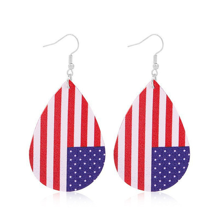 Women heart-shaped drop earrings with patriotic flag print and nickel-free hooks Bowlift