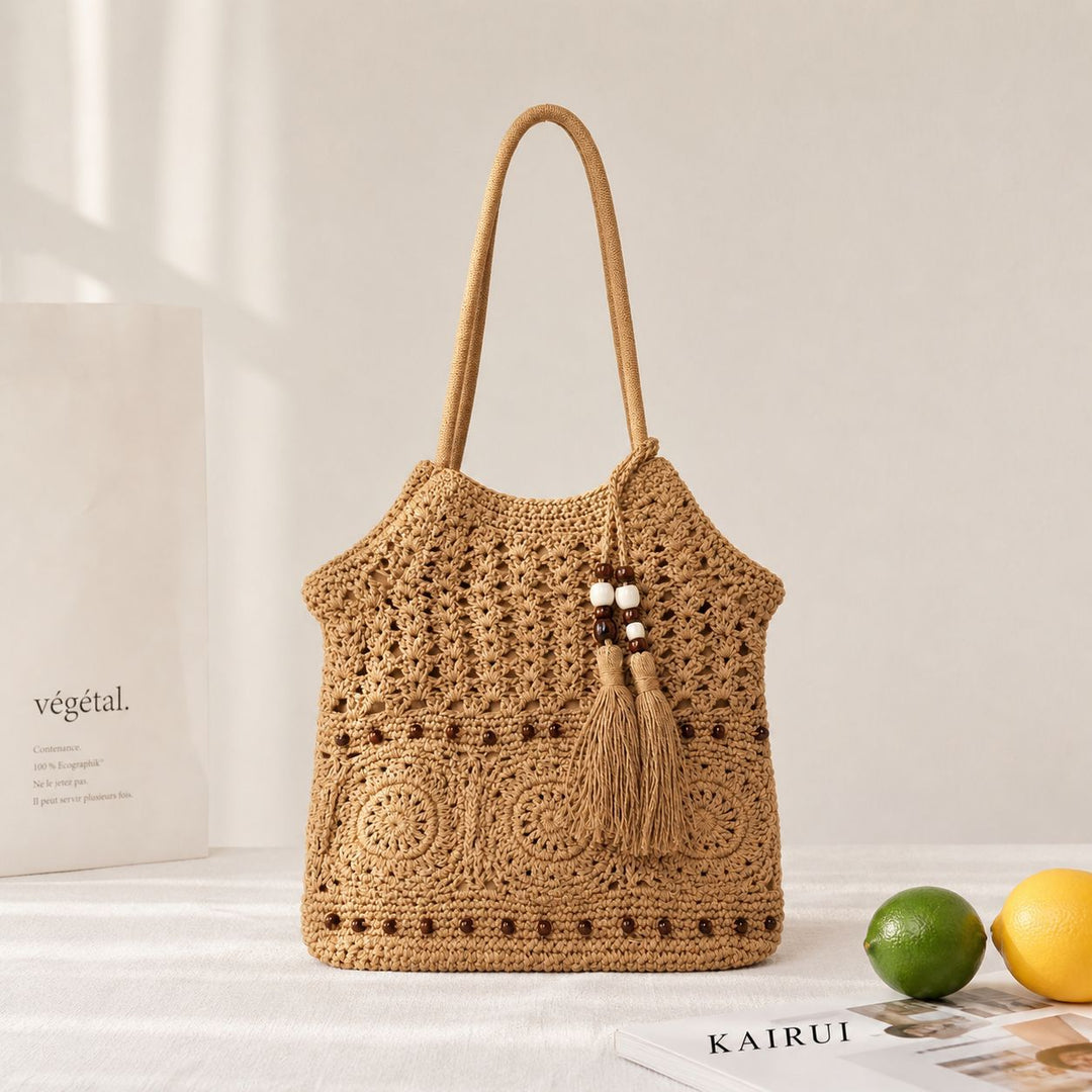 Macrame Drawstring Bag with Playful Tassels and Furniture Structure Bowlift