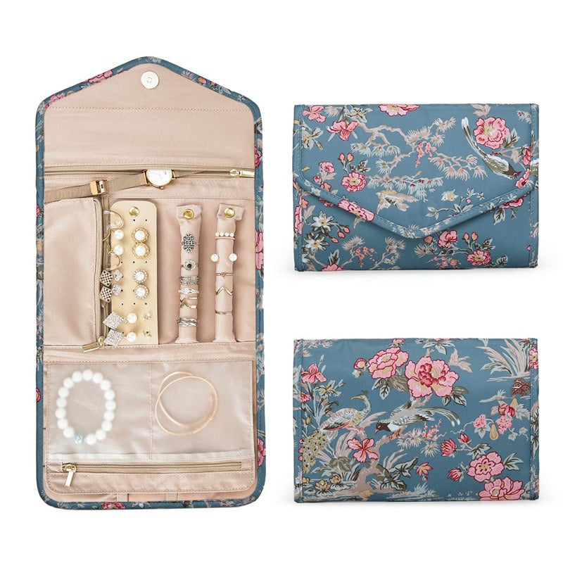 Quilted Foldable Travel Jewelry Organizer Roll with Zipper Pockets Bowlift