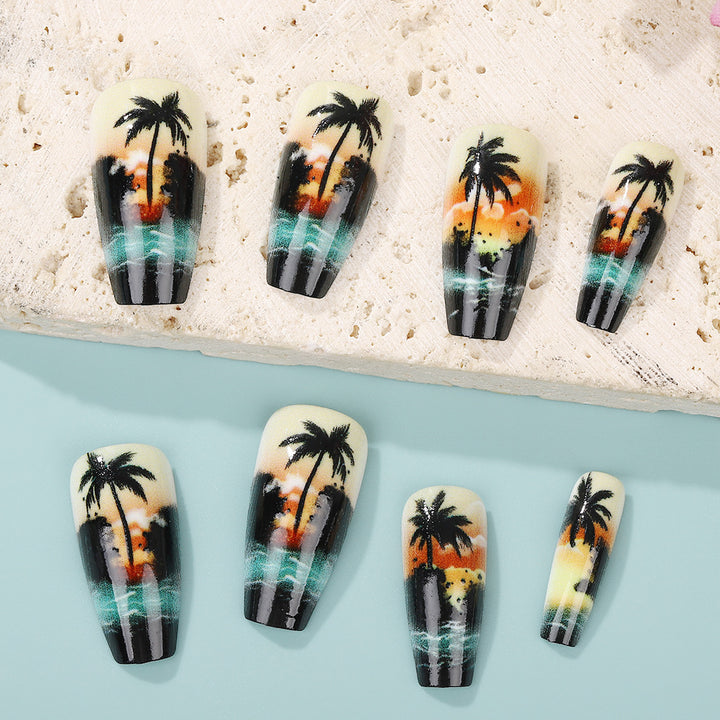 Artificial nails with tropical palm design Bowlift