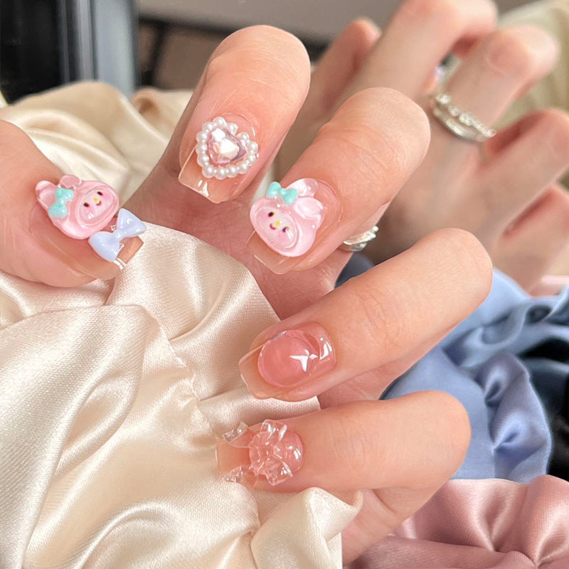 Elegant Long Press-On Nails Set with Artistic Tips Bowlift
