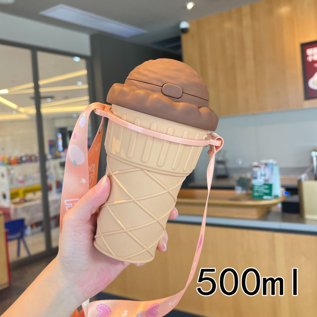 Women’s creative ice cream cup drinking bottle with practical carrying strap Bowlift