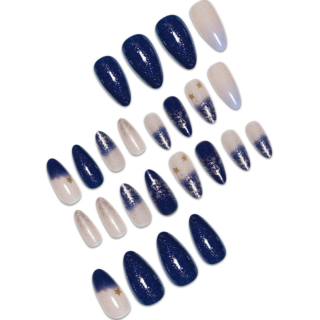 Stiletto Press-On Nail Art Extensions with Starry Designs Bowlift