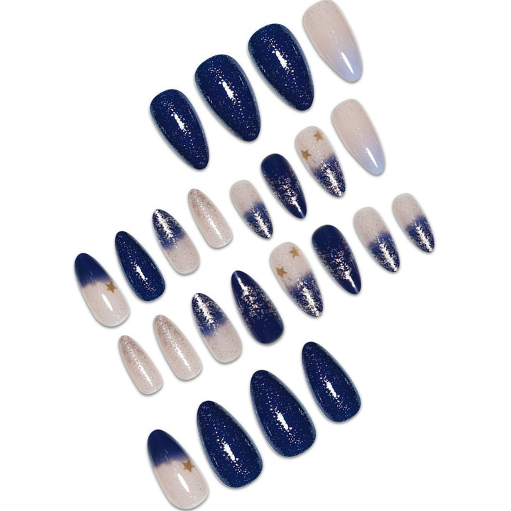 Stiletto Press-On Nail Art Extensions with Starry Designs Bowlift
