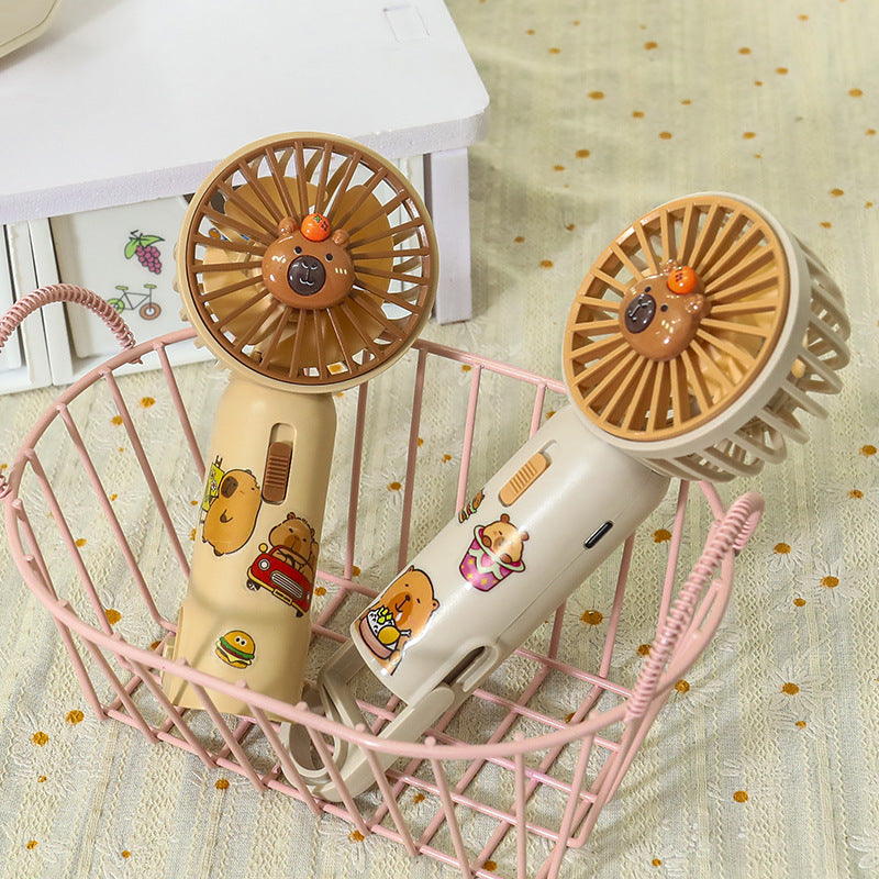 Women Portable Hand Fan with Cute Bear Design and LED Lighting Bowlift