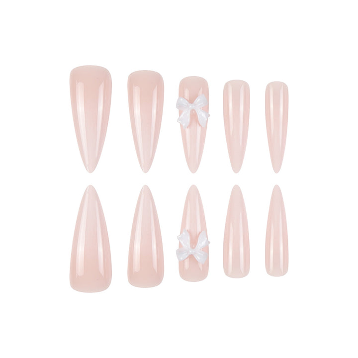 Premium Stiletto Press-On Nails with Unique Bow Decoration Bowlift