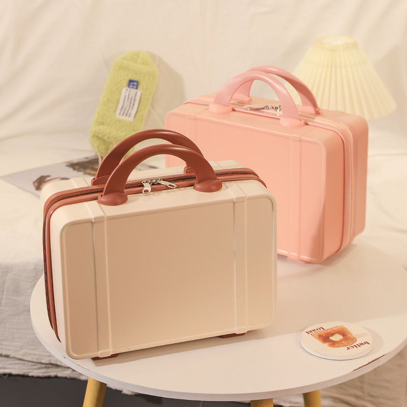 structured hard-shell vanity travel case with dual top handles and lockable zipper Bowlift