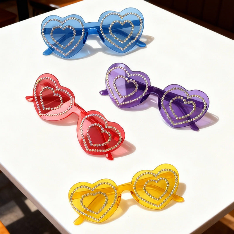 Rhinestone-Embellished Heart-Shaped Sunglasses Bowlift 1787141238
