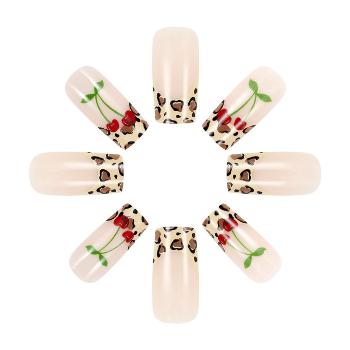 Artistic Leopard Print and Cherry Floral Press-On Nails Bowlift