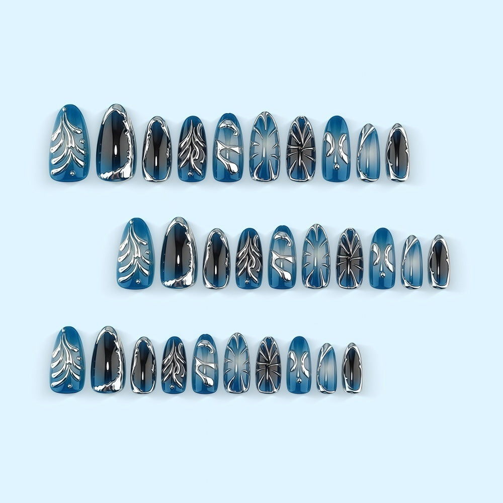 Glamorous artificial nails with unique metallic accents Bowlift