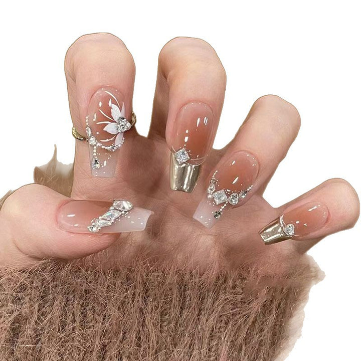 Decorative Rhinestone-Embellished Press-On Nail Set Bowlift