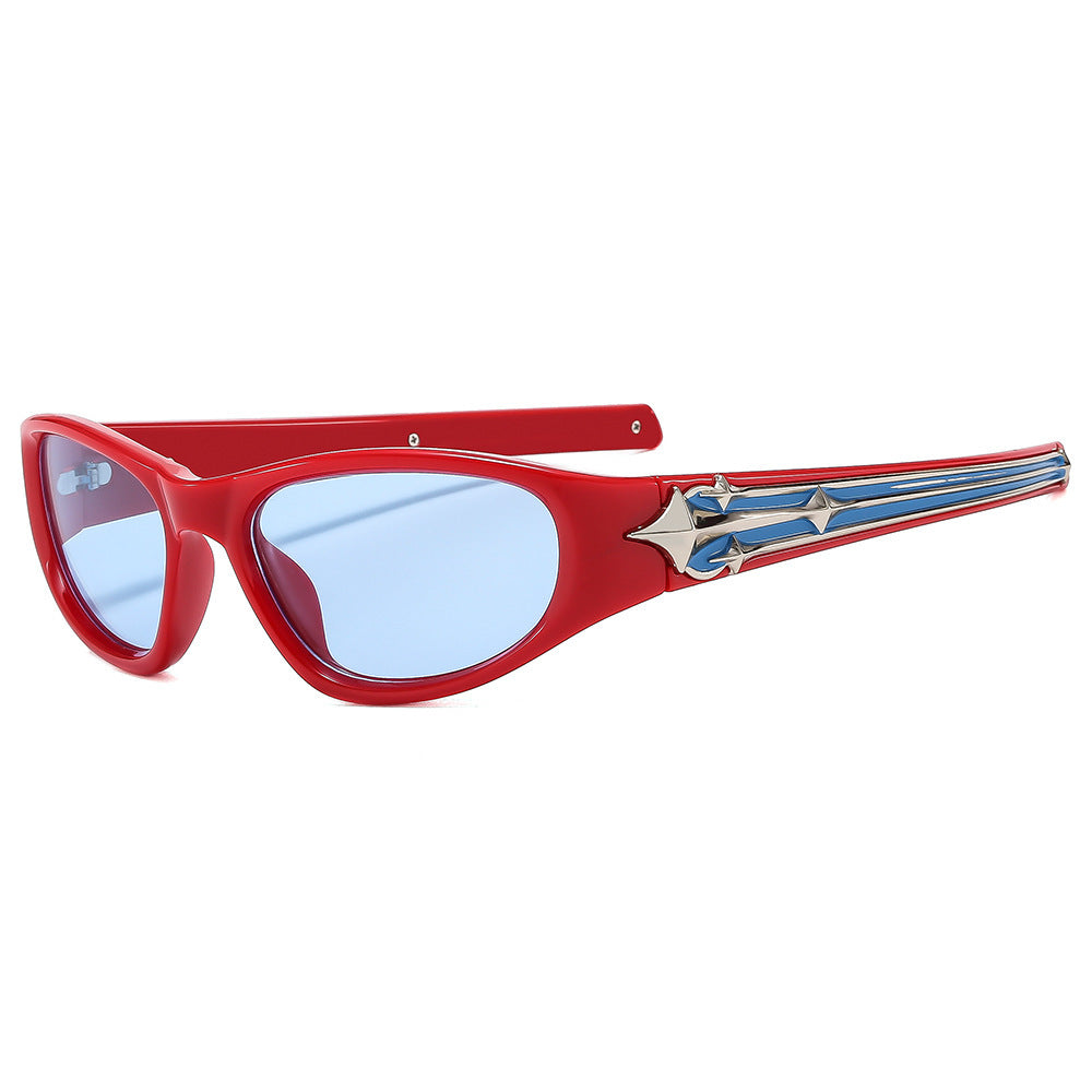 Fashion-Forward Shield Sunglasses with Decorative Frame Design Bowlift