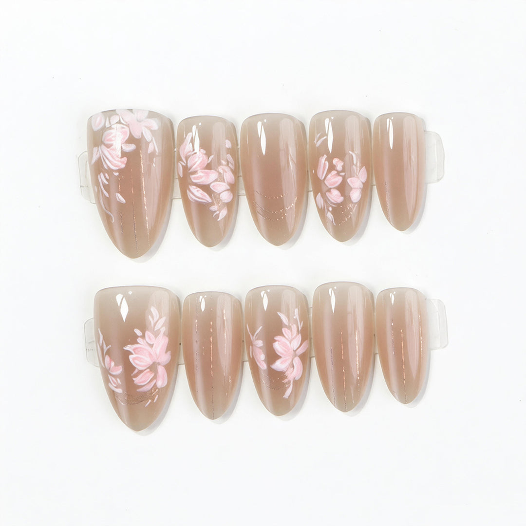 Elegant Floral Press-On Nail Art Set Bowlift