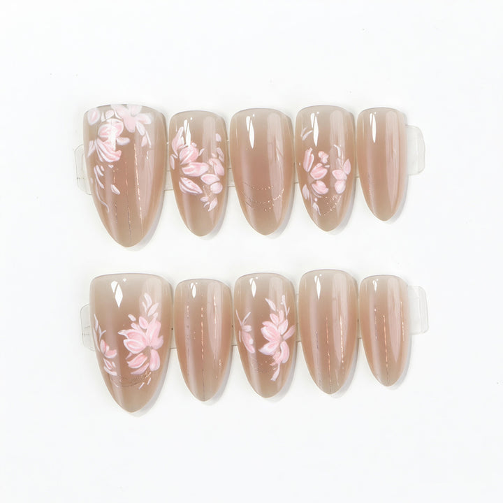 Elegant Floral Press-On Nail Art Set Bowlift