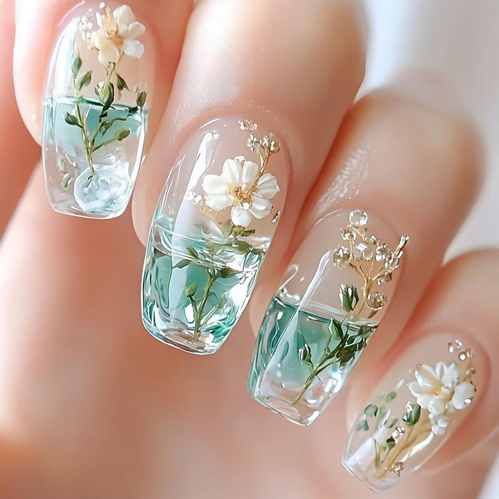Floral Encased Gel Nail Art Bowlift