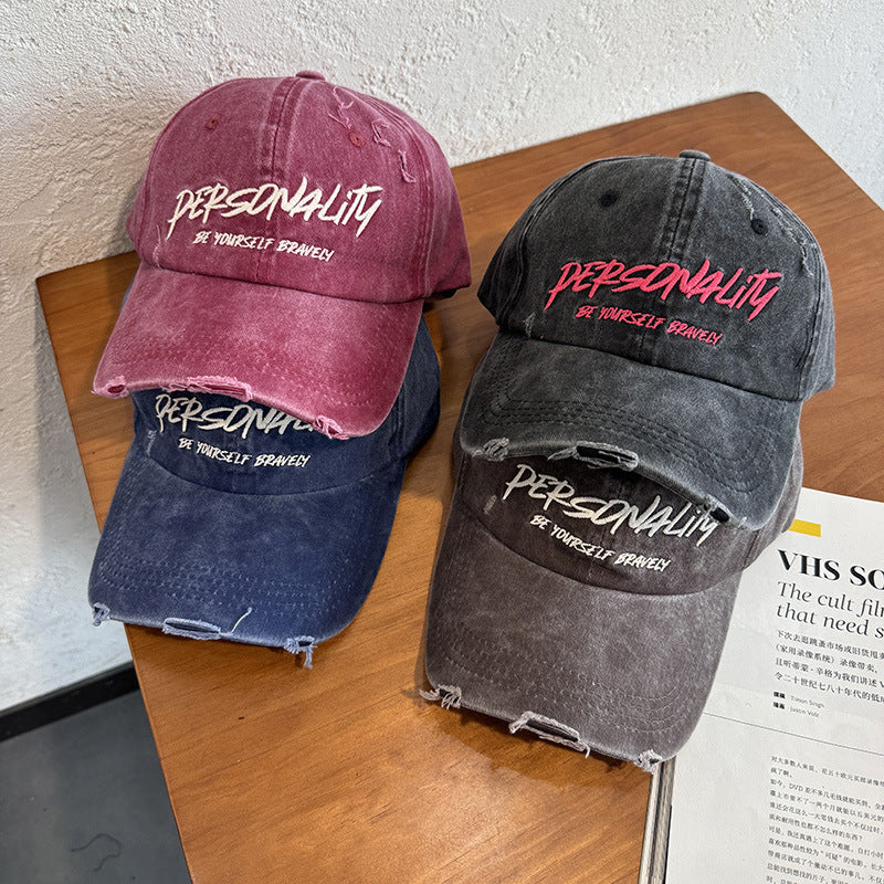 Women's Distressed Denim Adjustable Cap Bowlift