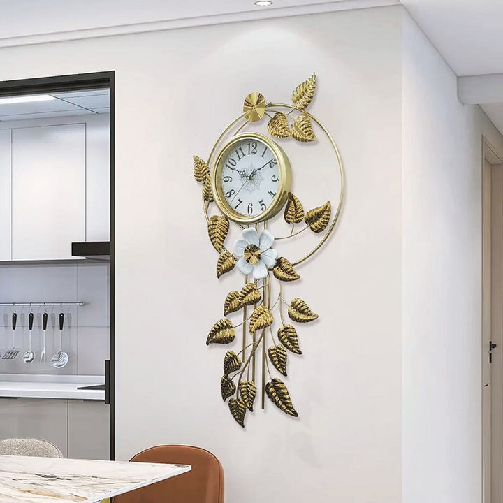 Decorative Wall Clock with Floral Accents Bowlift