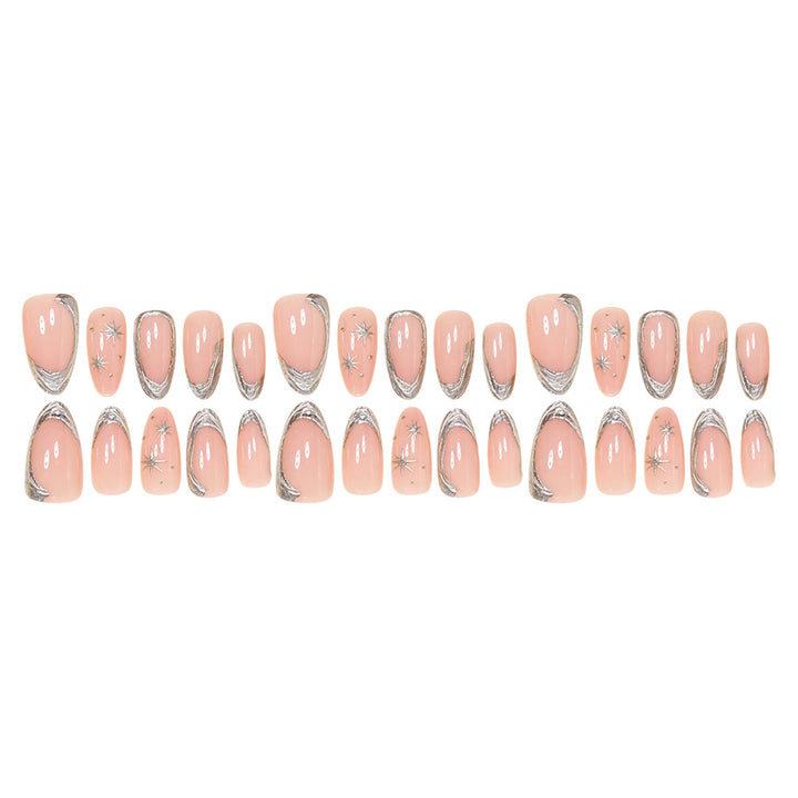 Elegant Stiletto Nail Art Set with Silver Accents Bowlift